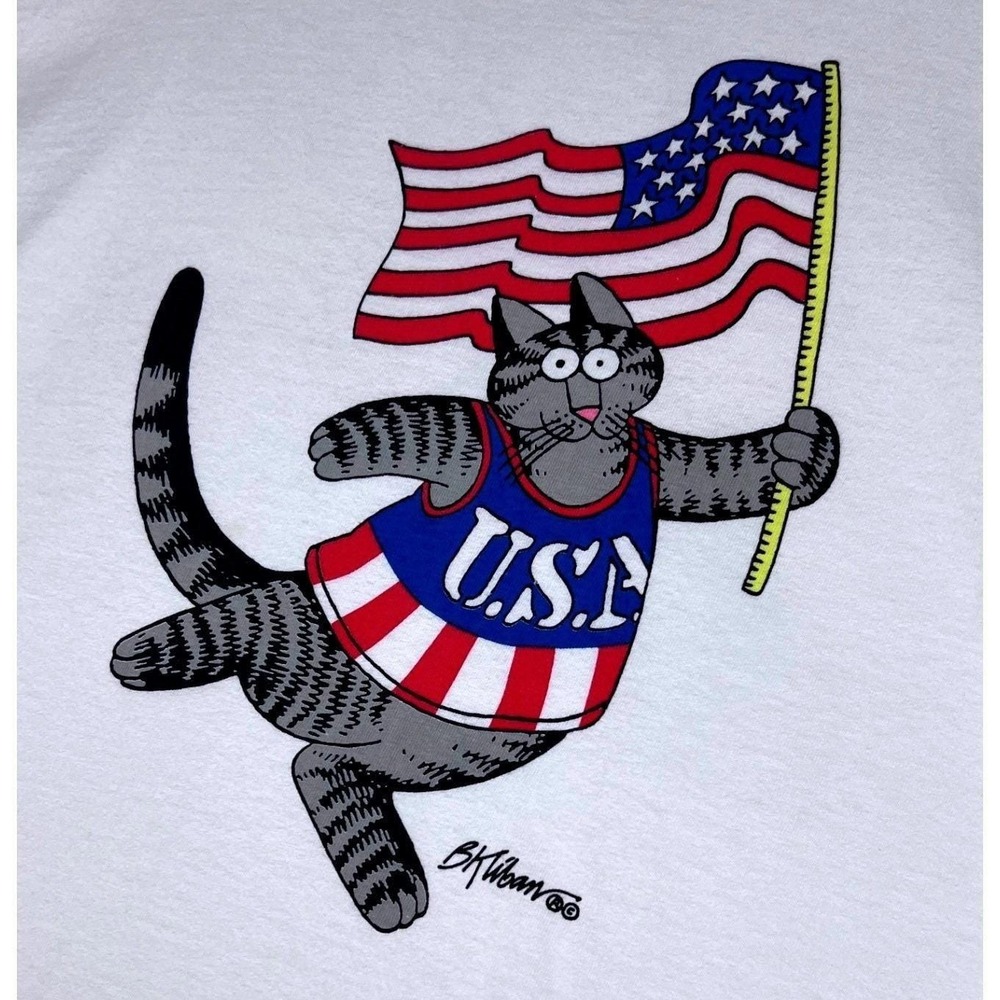 VTG 90's Crazy Shirts Hawaii T-Shirt Olympics Cat American Flag Olympics Large‎